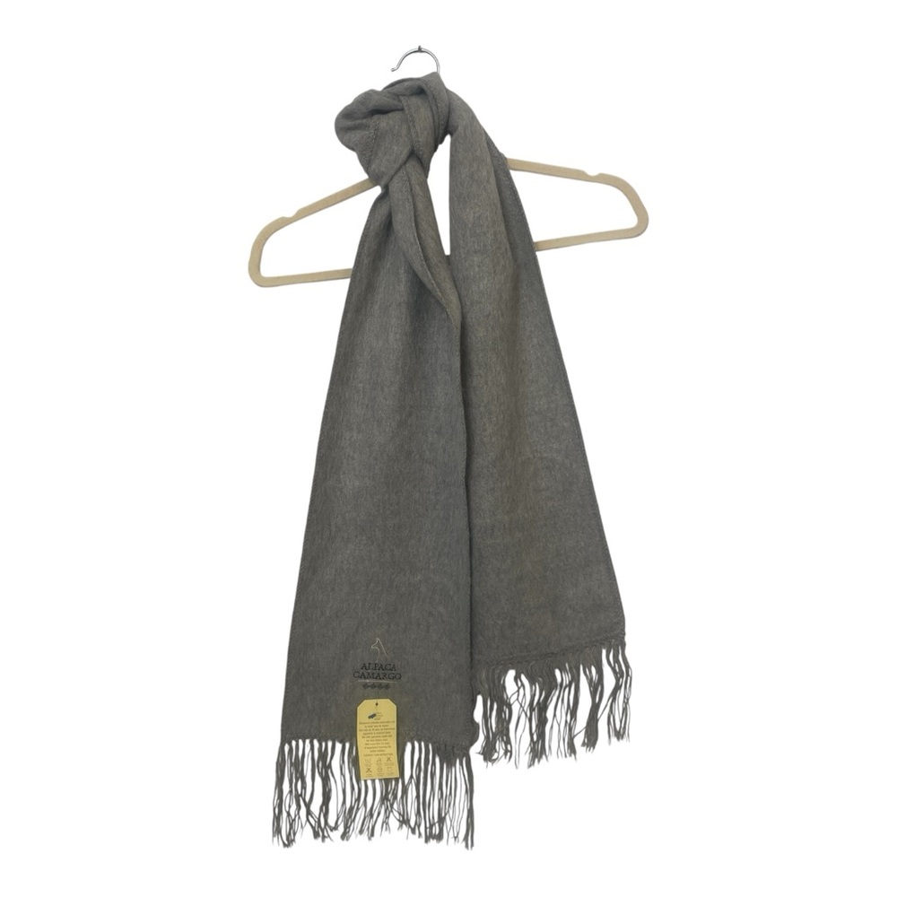 Alpaca Camargo Fringe Trim Scarf Unisex Adult Gray Fuzzy Cozy Cabin Quiet Luxury
